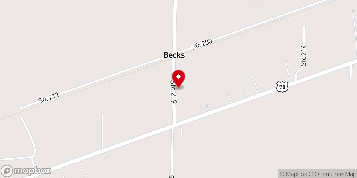 Map showing location of Beck Spur Baptist Church