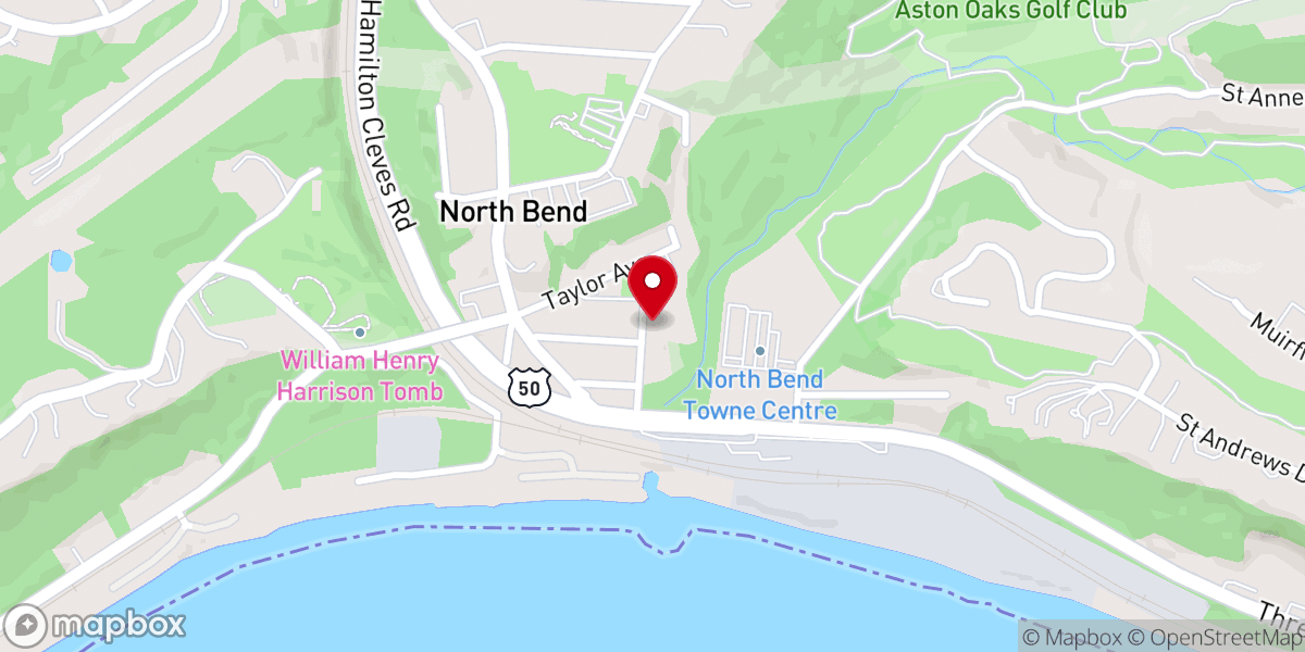 Map showing location of North Bend Church