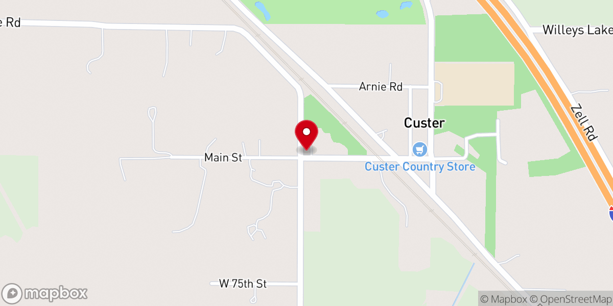 Map showing location of Custer United Methodist Church