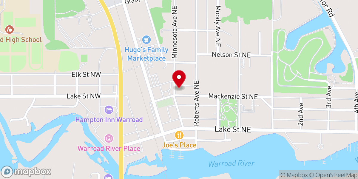 Map showing location of Warroad Union Church