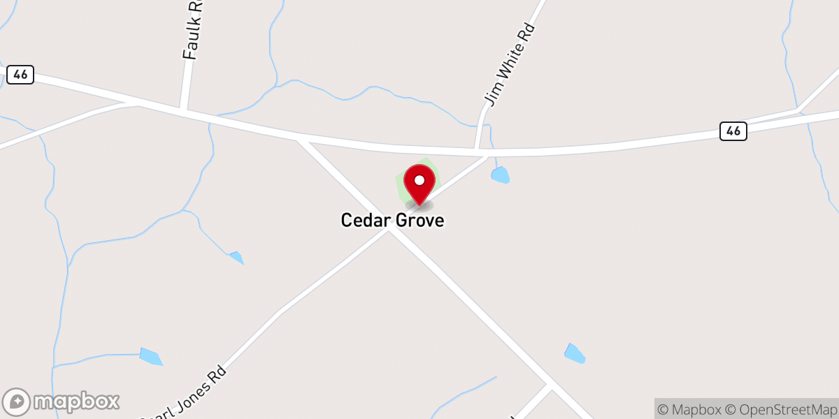 Map showing location of Cedar Grove Methodist Church