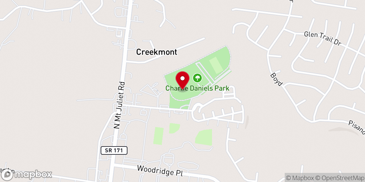 Map showing location of Charlie Daniels Park