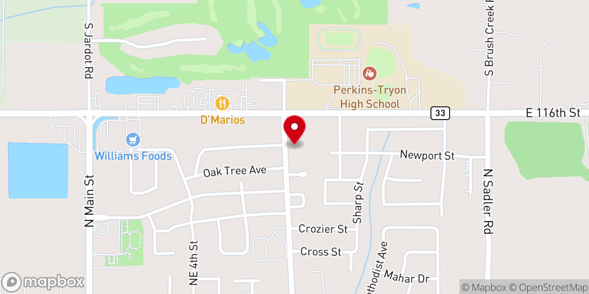 Map showing location of Perkins Church of Christ