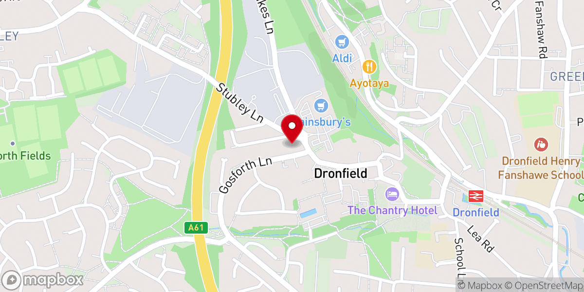 Map showing location of Dronfield Baptist Church