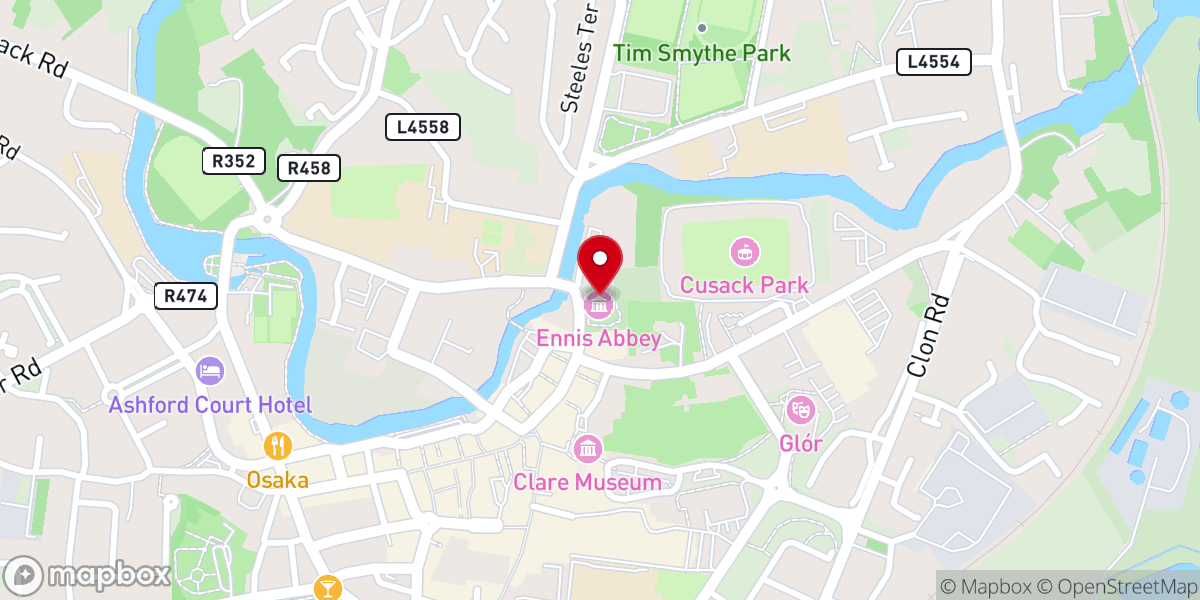 Map showing location of Ennis Friary