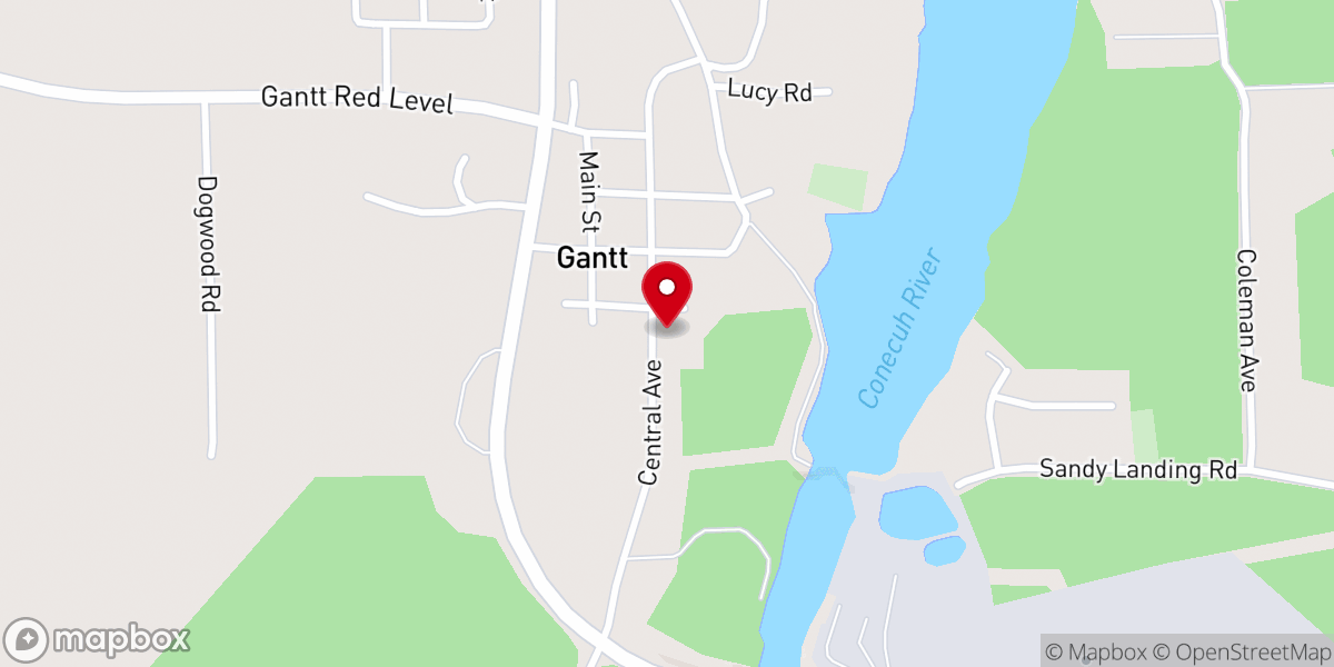 Map showing location of First Baptist Church, Gantt, AL