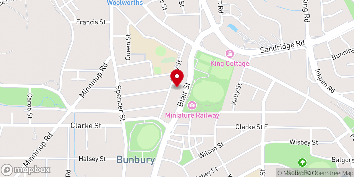 Map showing location of Bunbury Region Presbyterian Church