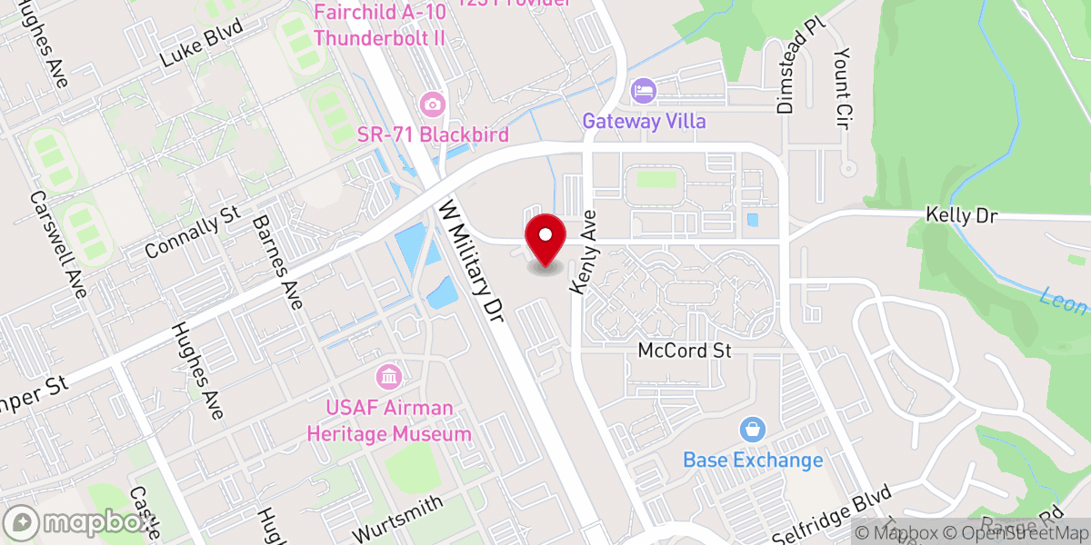 Map showing location of Lackland Air Force Base
