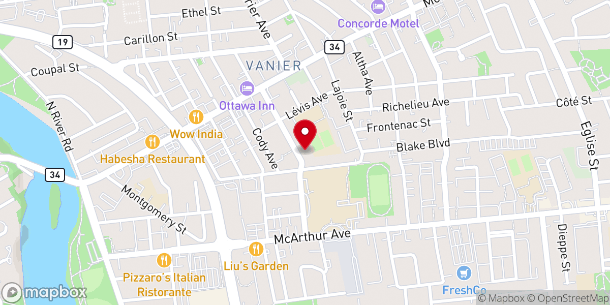 Map showing location of Eastview Baptist Church