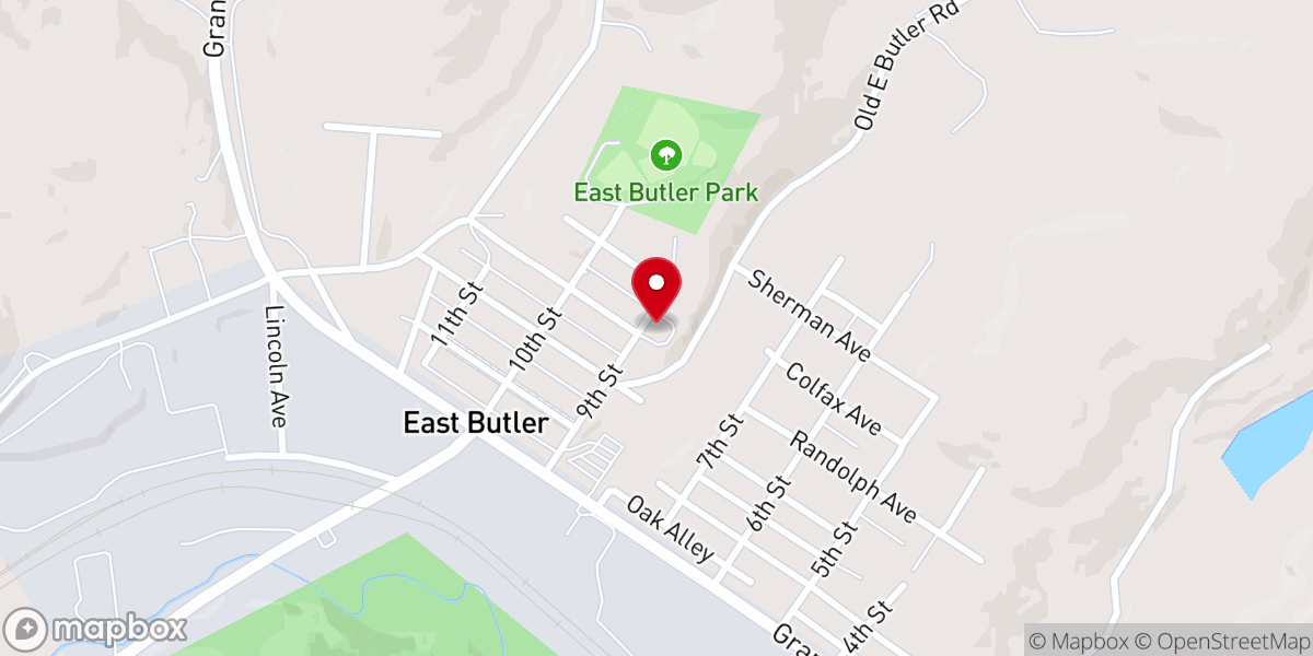 Map showing location of East Butler Presbyterian Church