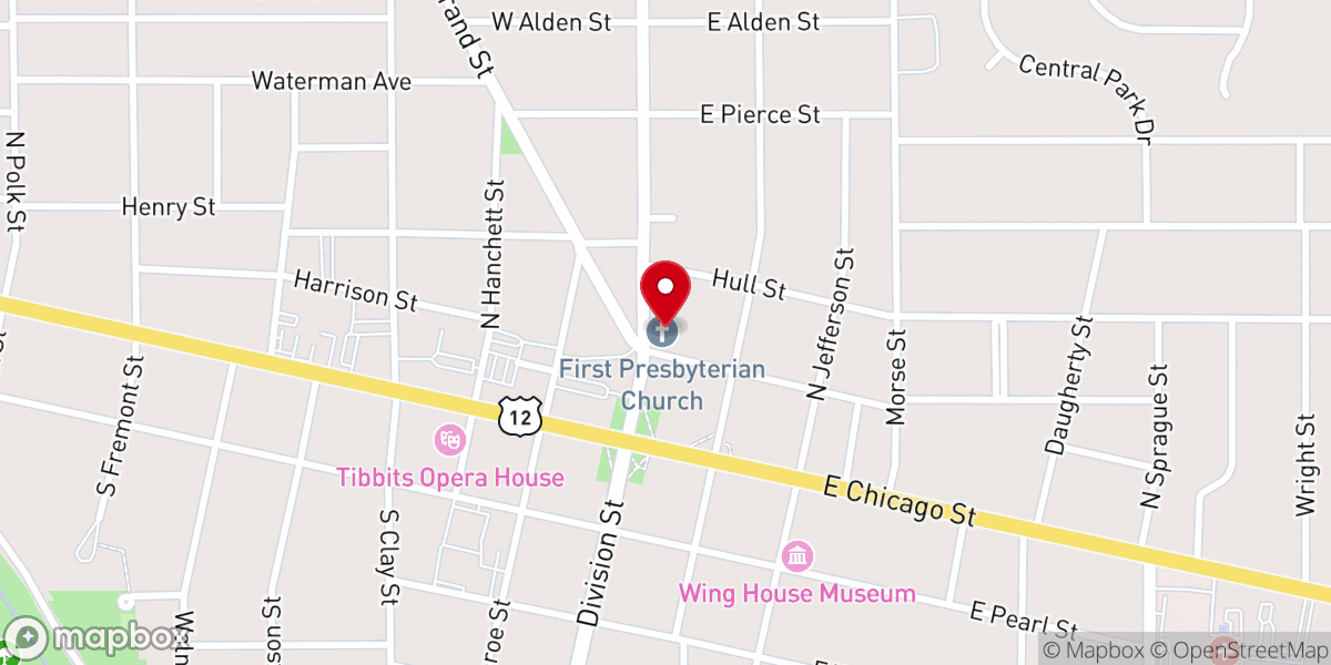 Map showing location of First Presbyterian Church