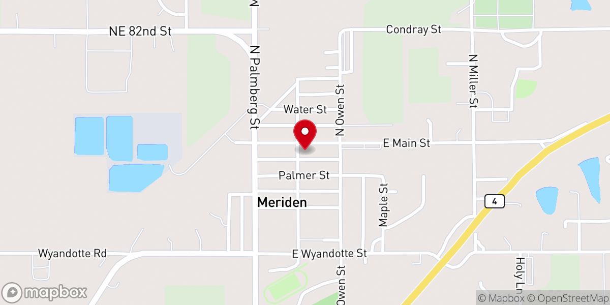 Map showing location of Meriden United Methodist Church