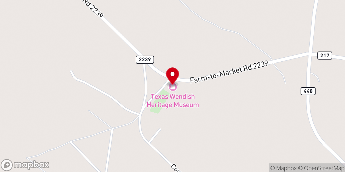 Map showing location of Texas Wendish Heritage Museum