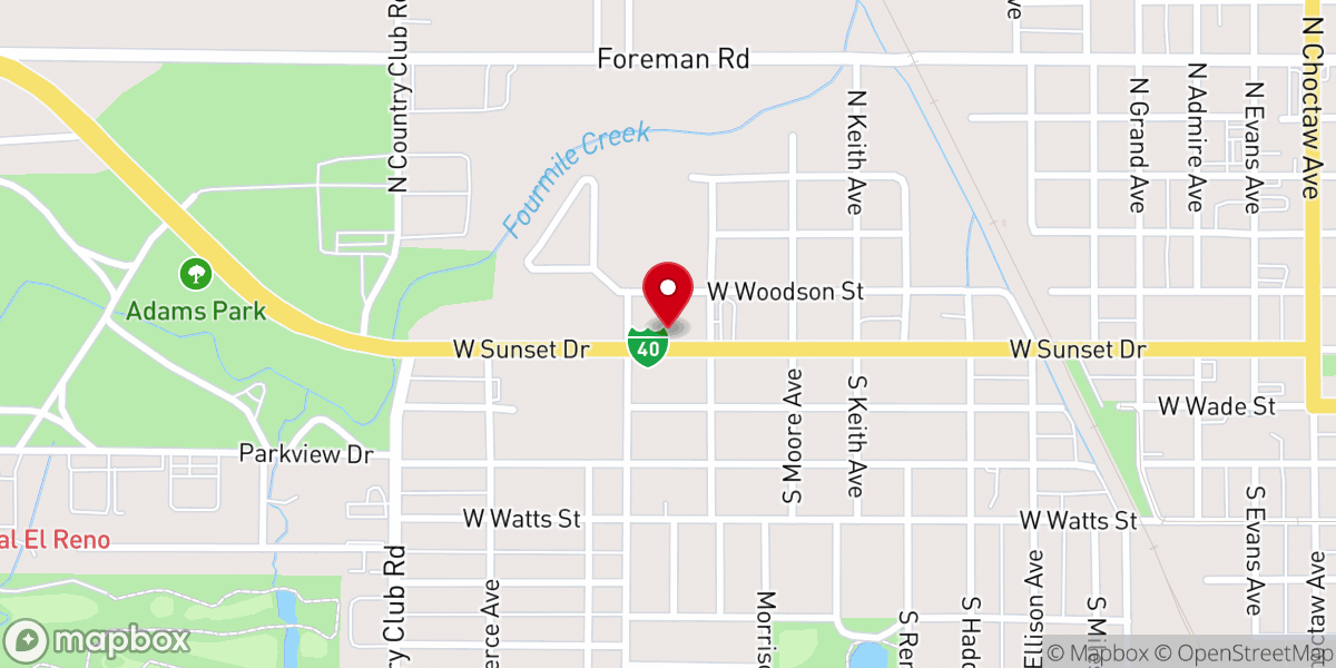 Map showing location of Pecina's Mexican Cafe - El Reno Location