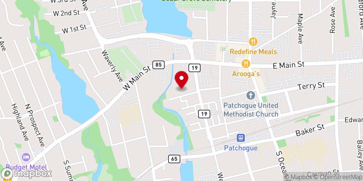 Map showing location of Mount Zion Missionary Baptist Church Patchogue, NY