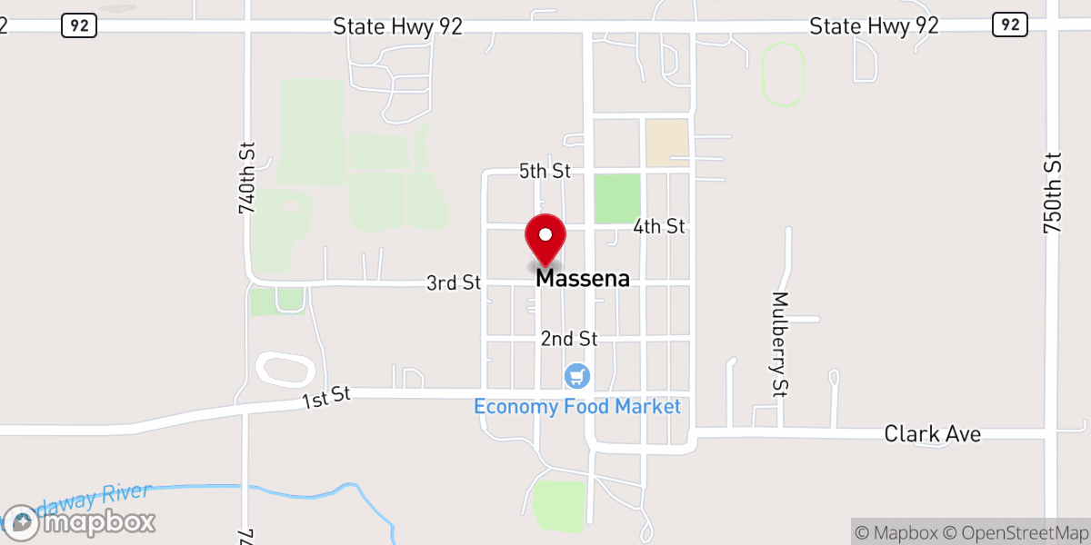 Map showing location of Massena United Methodist Church