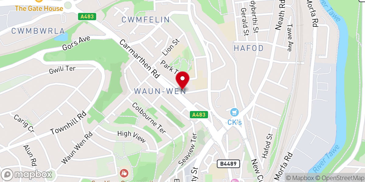 Map showing location of Carmarthen Road URC Church