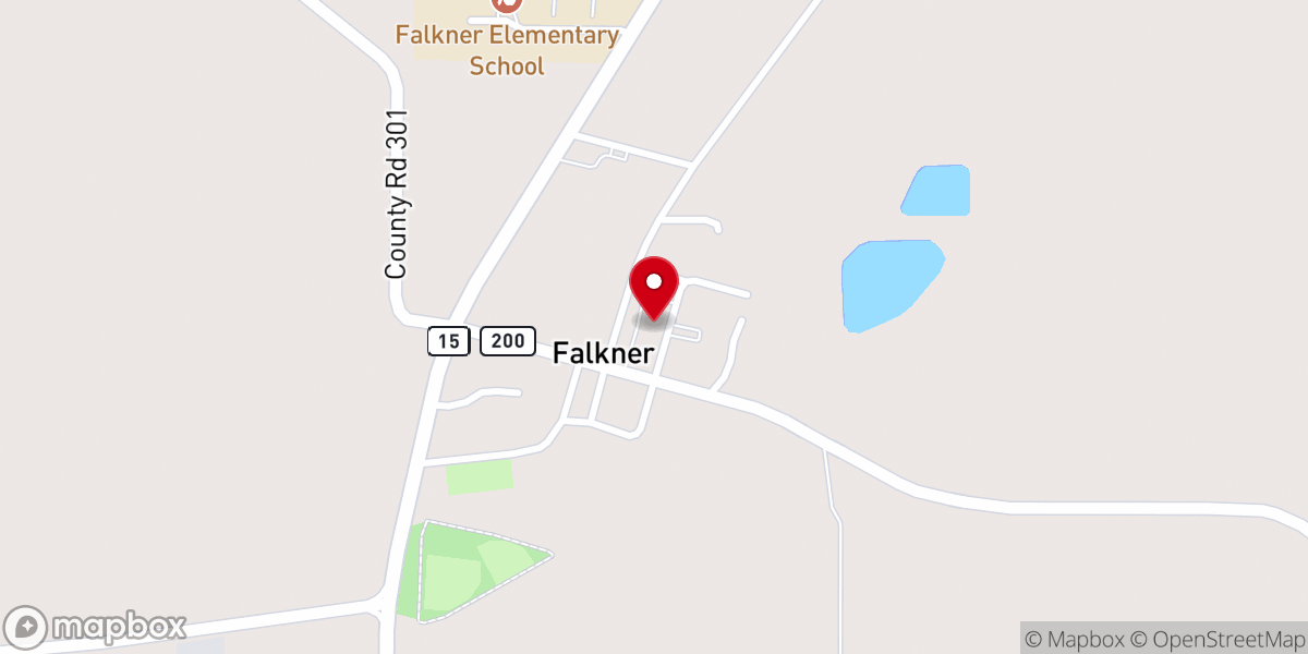 Map showing location of Falkner Baptist Church