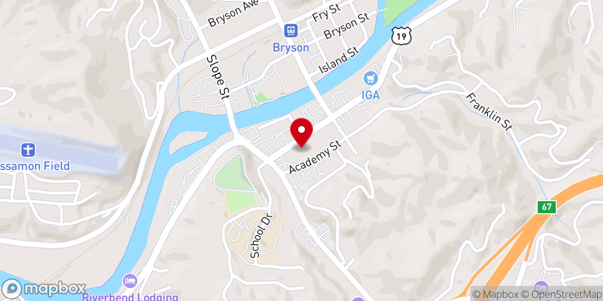 Map showing location of Bryson City United Methodist Church