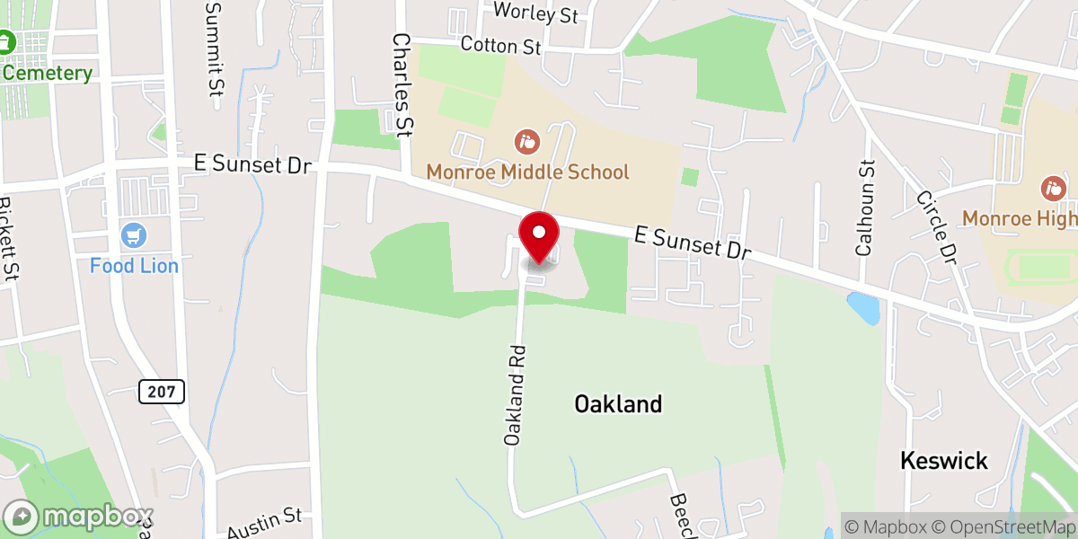Map showing location of Oakland Baptist Church