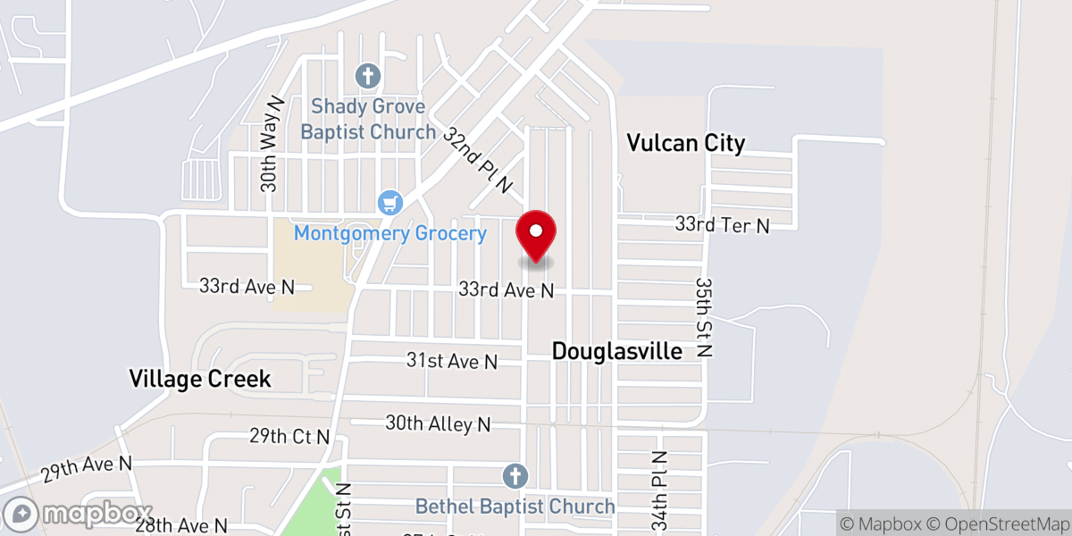 Map showing location of Antioch Baptist Church