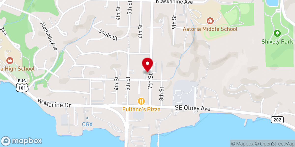 Map showing location of Astoria First Assembly of God