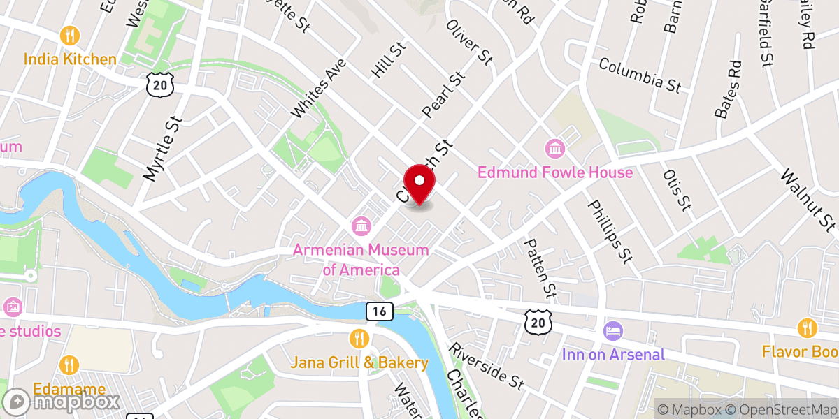 Map showing location of First Parish of Watertown Unitarian Universalist