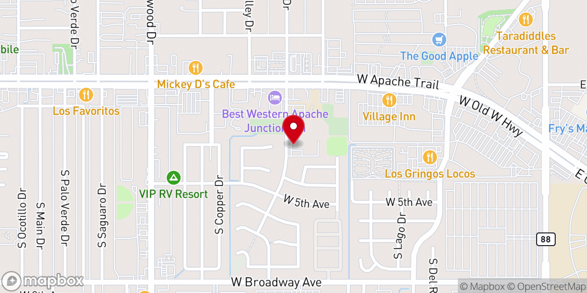 Map showing location of First Baptist Church of Apache Junction