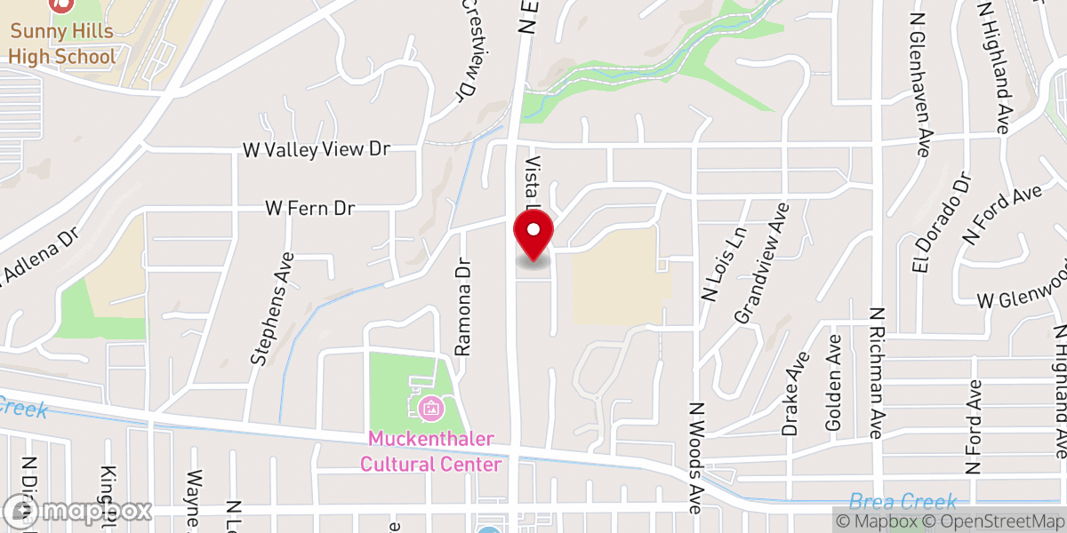 Map showing location of First Presbyterian Church of Fullerton