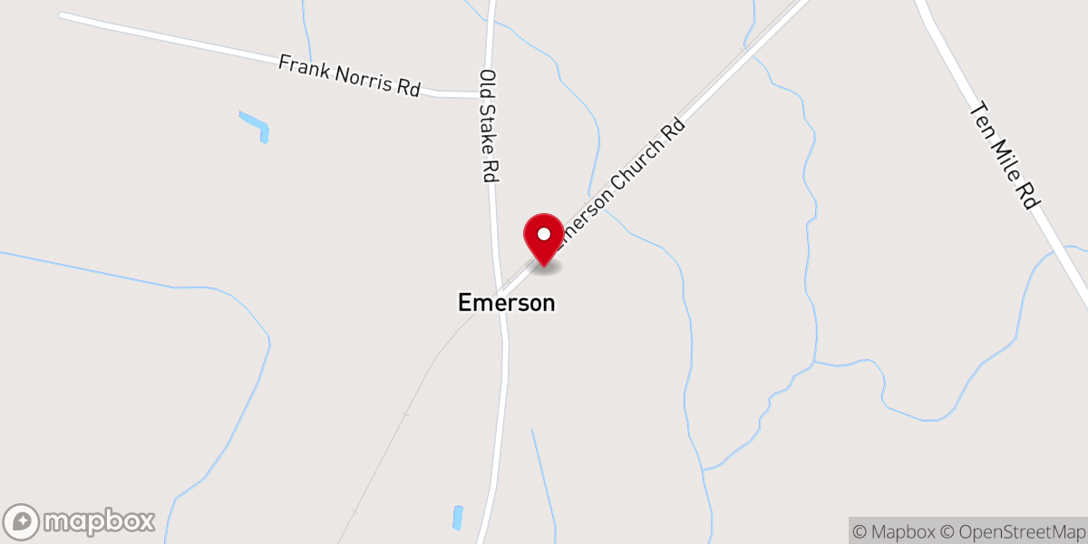 Map showing location of Emerson Original Free Will Baptist Church