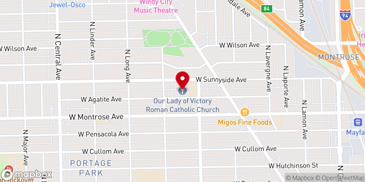 Map showing location of Our Lady of Victory Roman Catholic Church