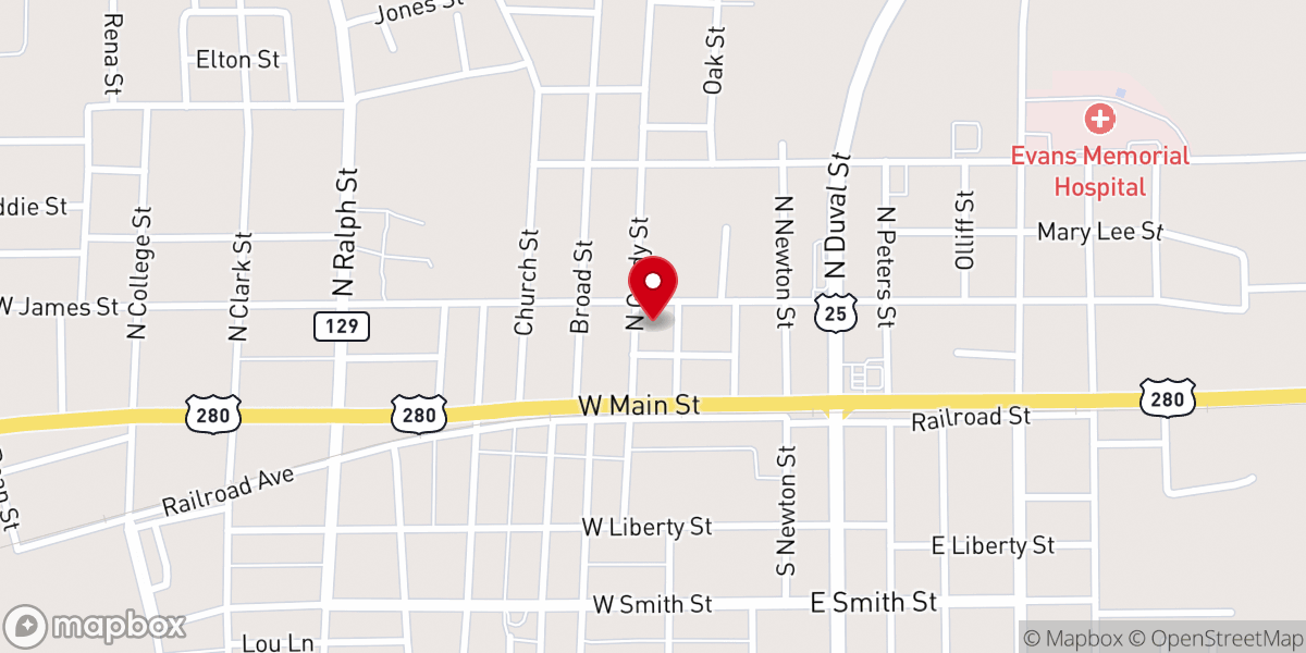 Map showing location of Evans County Sheriff's Office