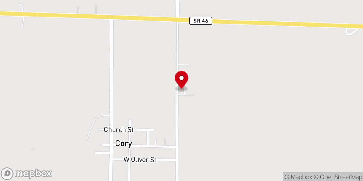 Map showing location of Cory Community Church of the Nazarene