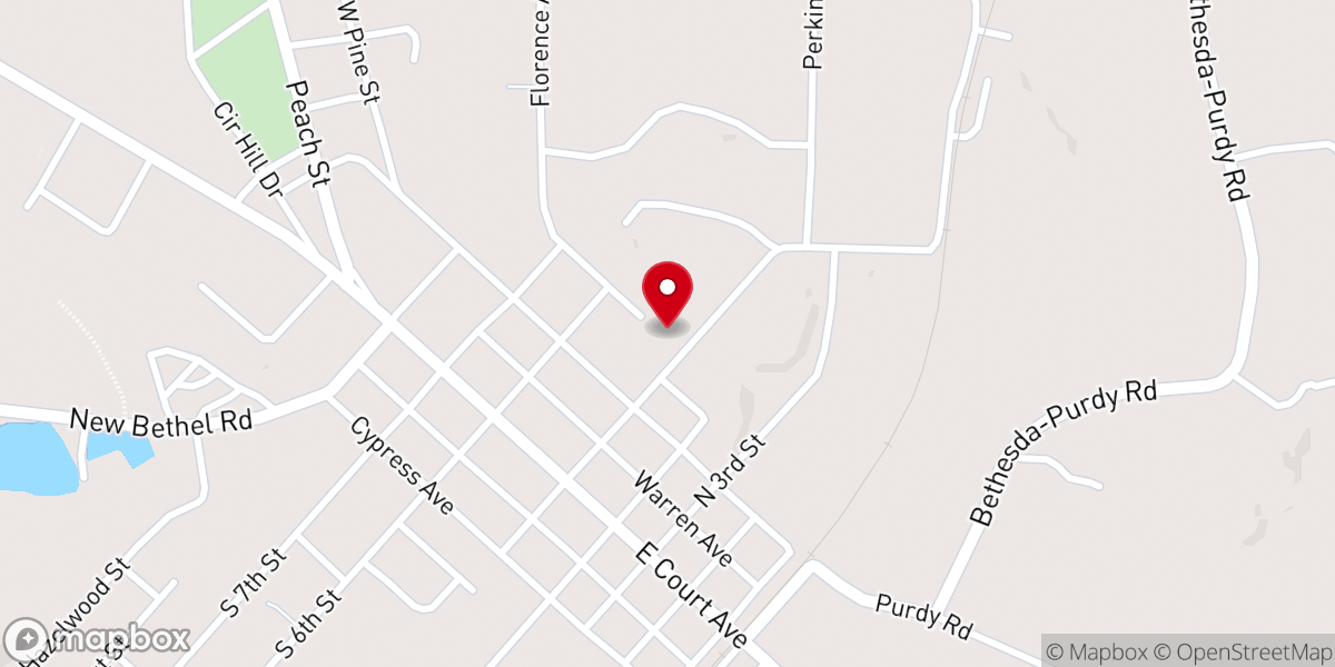 Map showing location of Selmer Civic Center