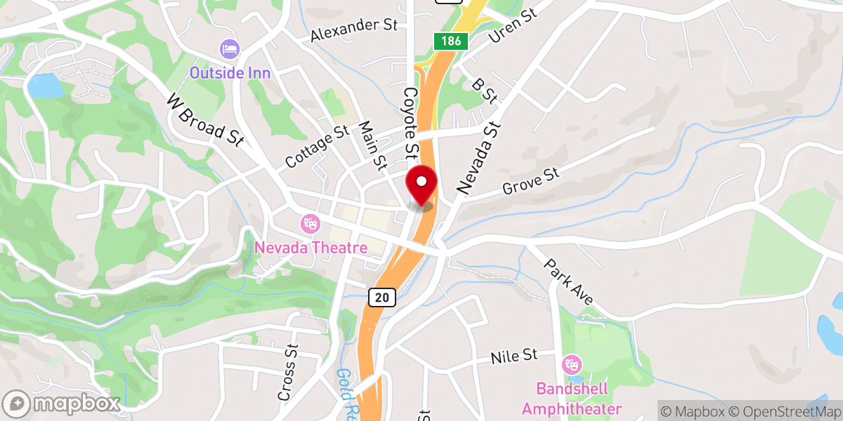 Map showing location of Nevada City Chamber of Commerce
