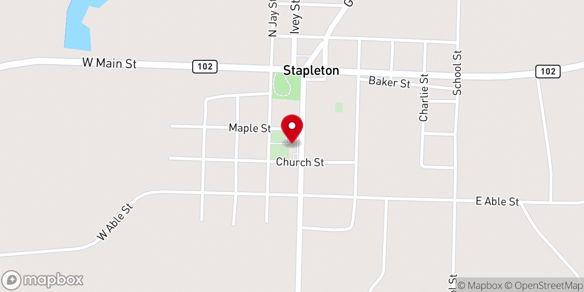 Map showing location of Stapleton Baptist Church