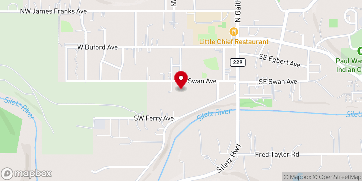 Map showing location of Sacred Ground Baptist Church of Siletz
