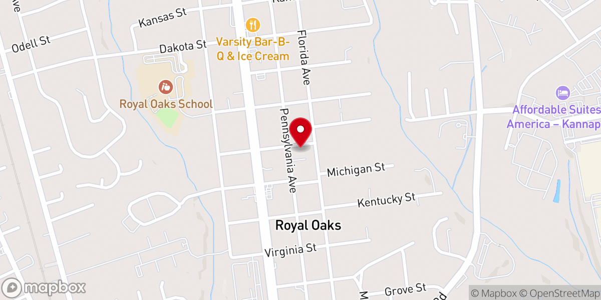 Map showing location of Royal Oaks Baptist Church