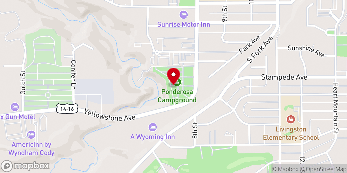 Map showing location of Ponderosa Campground