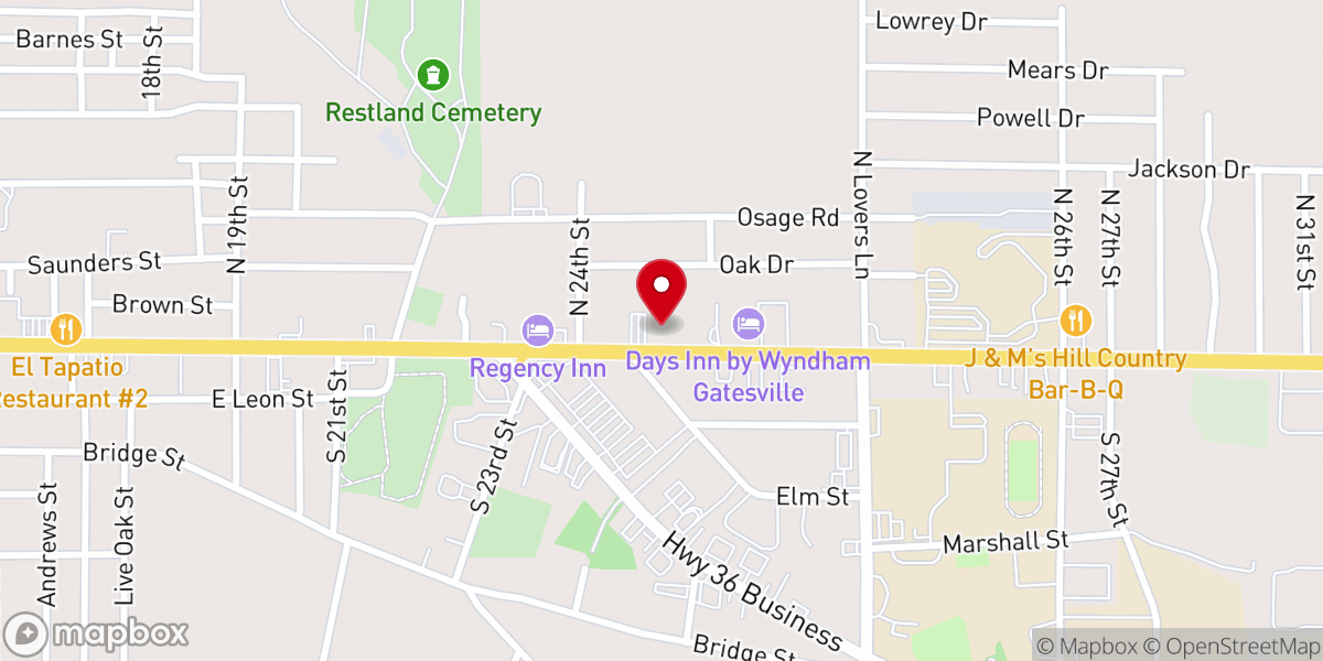 Map showing location of Gatesville Church of Christ