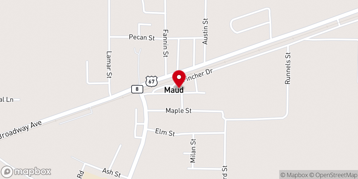 Map showing location of Maud Methodist Church