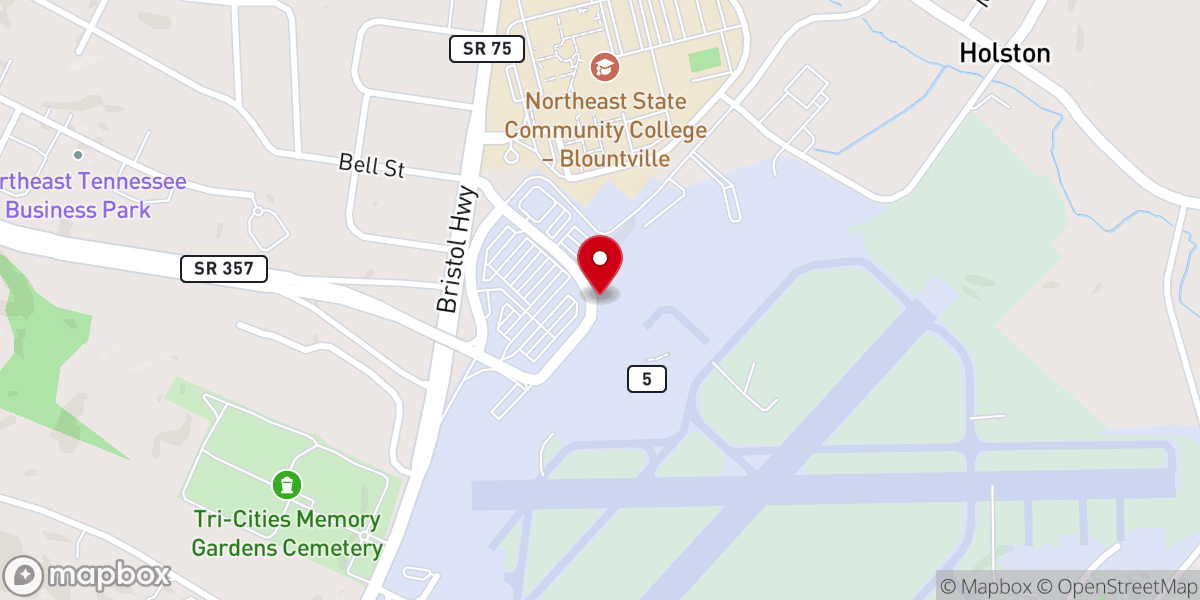 Map showing location of Tri-Cities Airport (TRI)