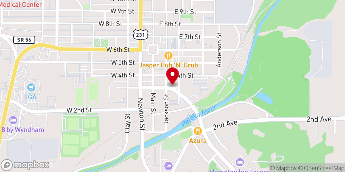 Map showing location of Dubois County Visitors Center