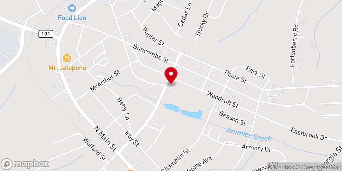 Map showing location of Northside Baptist Church