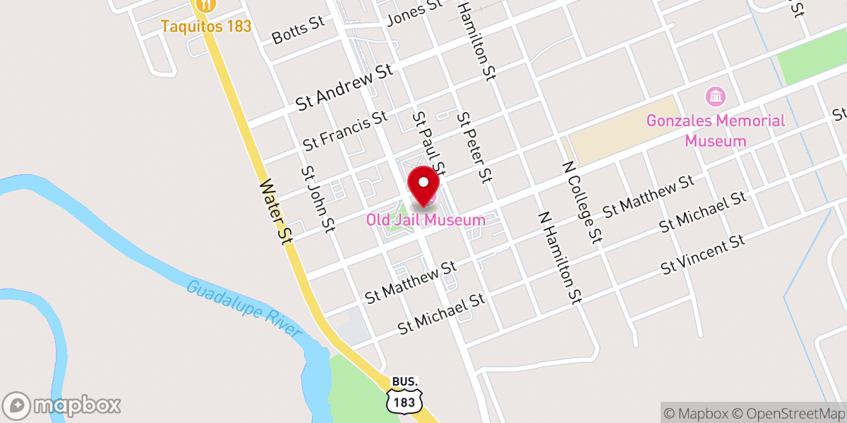 Map showing location of Gonzales County Courthouse