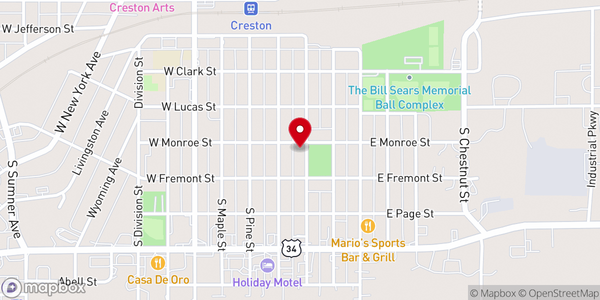 Map showing location of Central Church of Creston