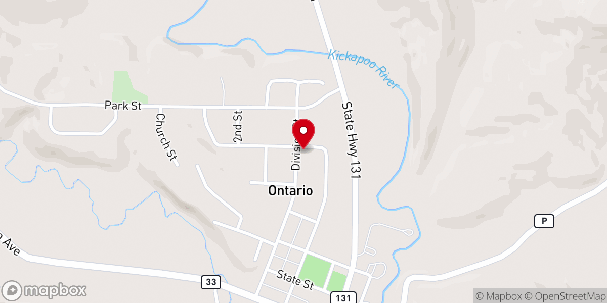 Map showing location of Ontario Gospel Hall