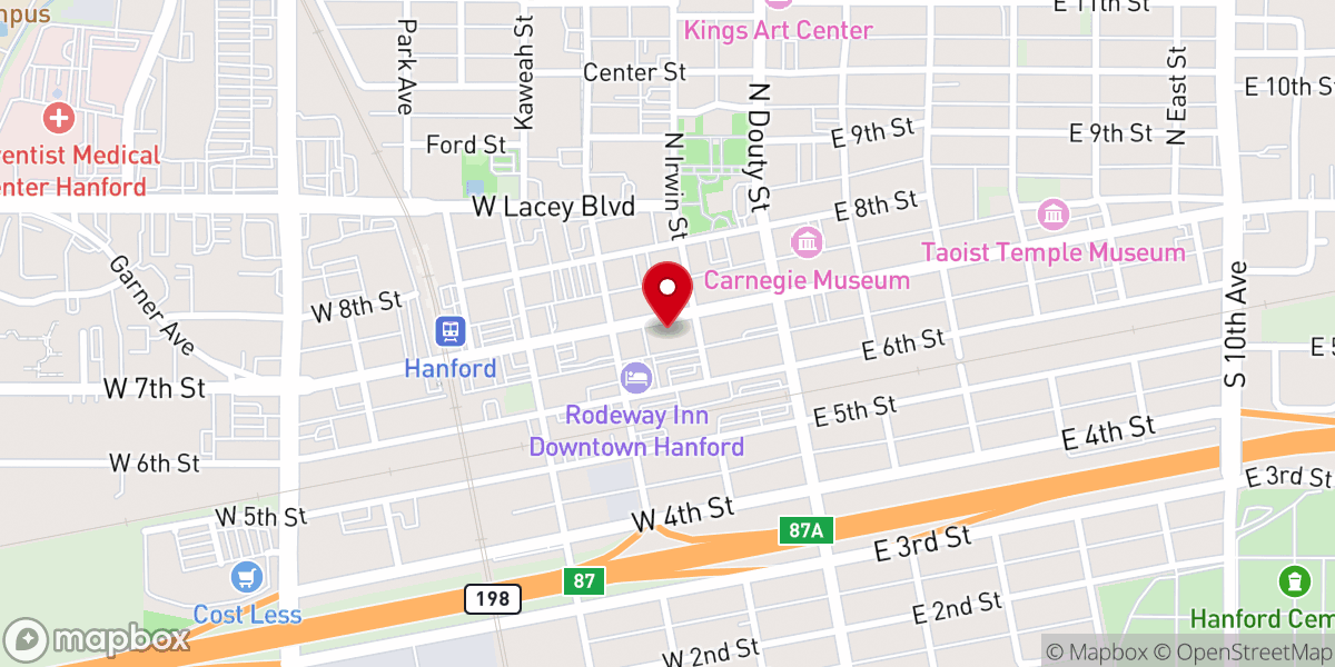 Map showing location of epic church of hanford
