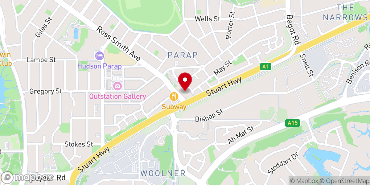 Map showing location of Darwin Baptist Church