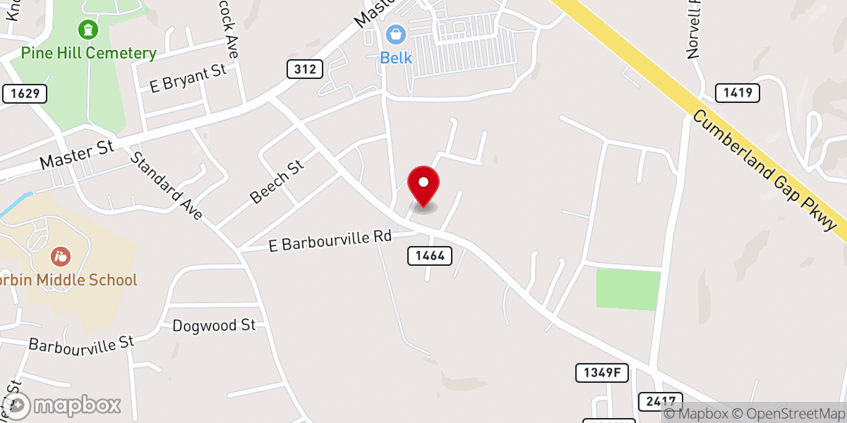 Map showing location of East Corbin Christian Church